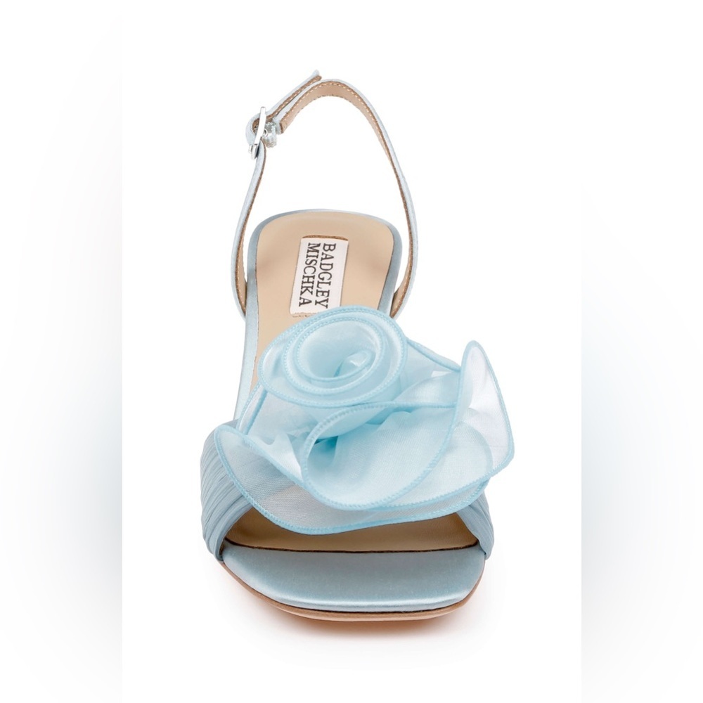 Badgley Mischka Light Blue Heels with Floral Accent - Picture 2 of 7